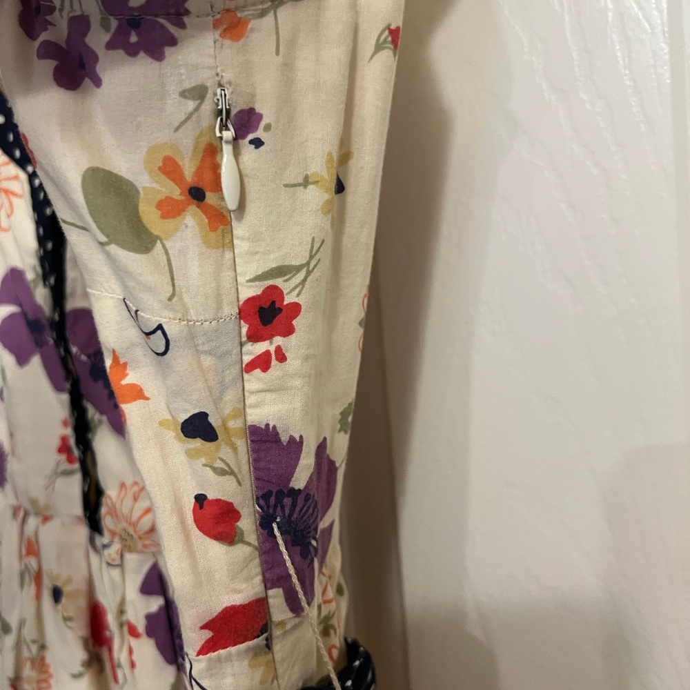 Anthropologie Cream Floral Midi Dress with Black Trim - Picture 6 of 16